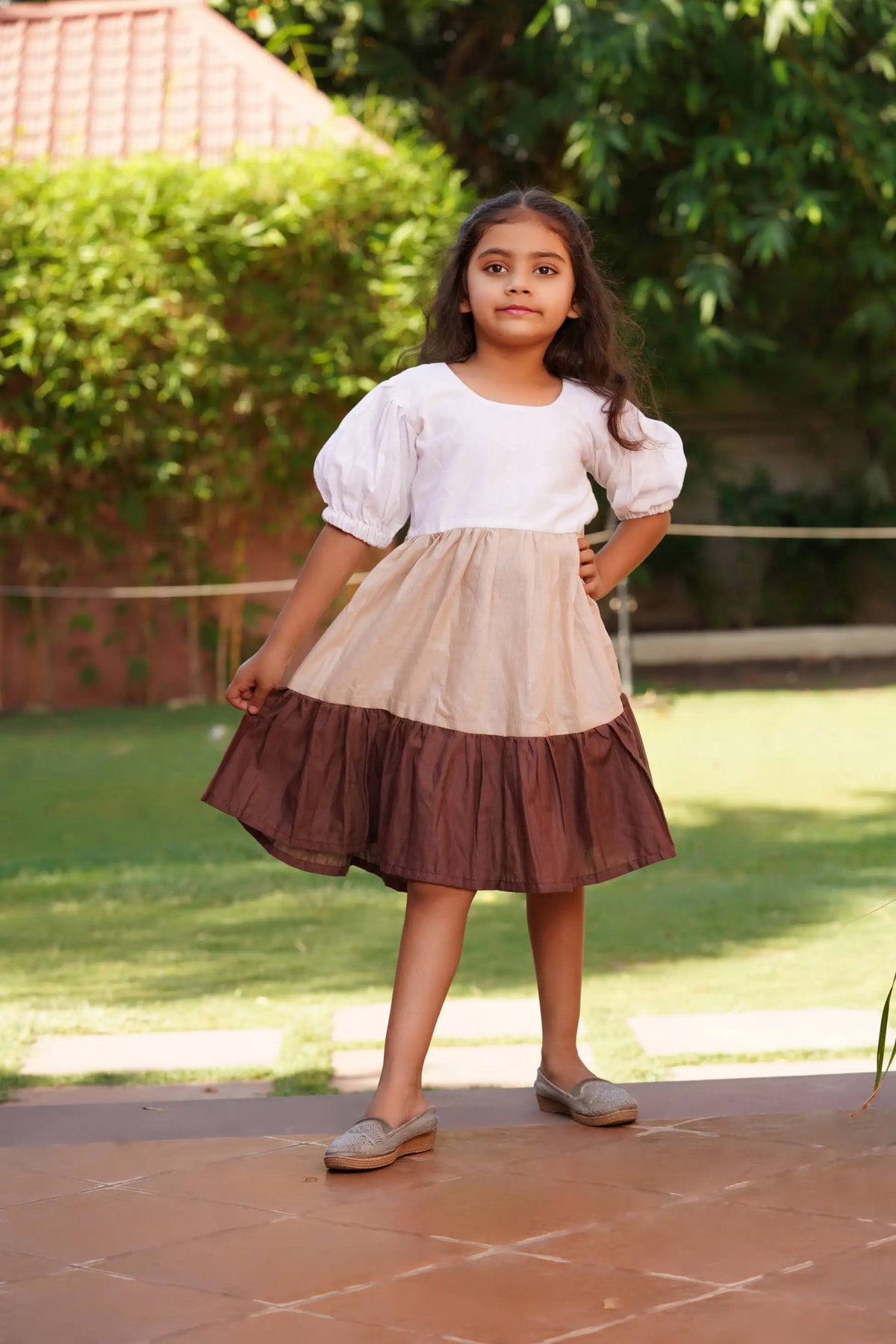 Trio-Colored Linen Top - Brown