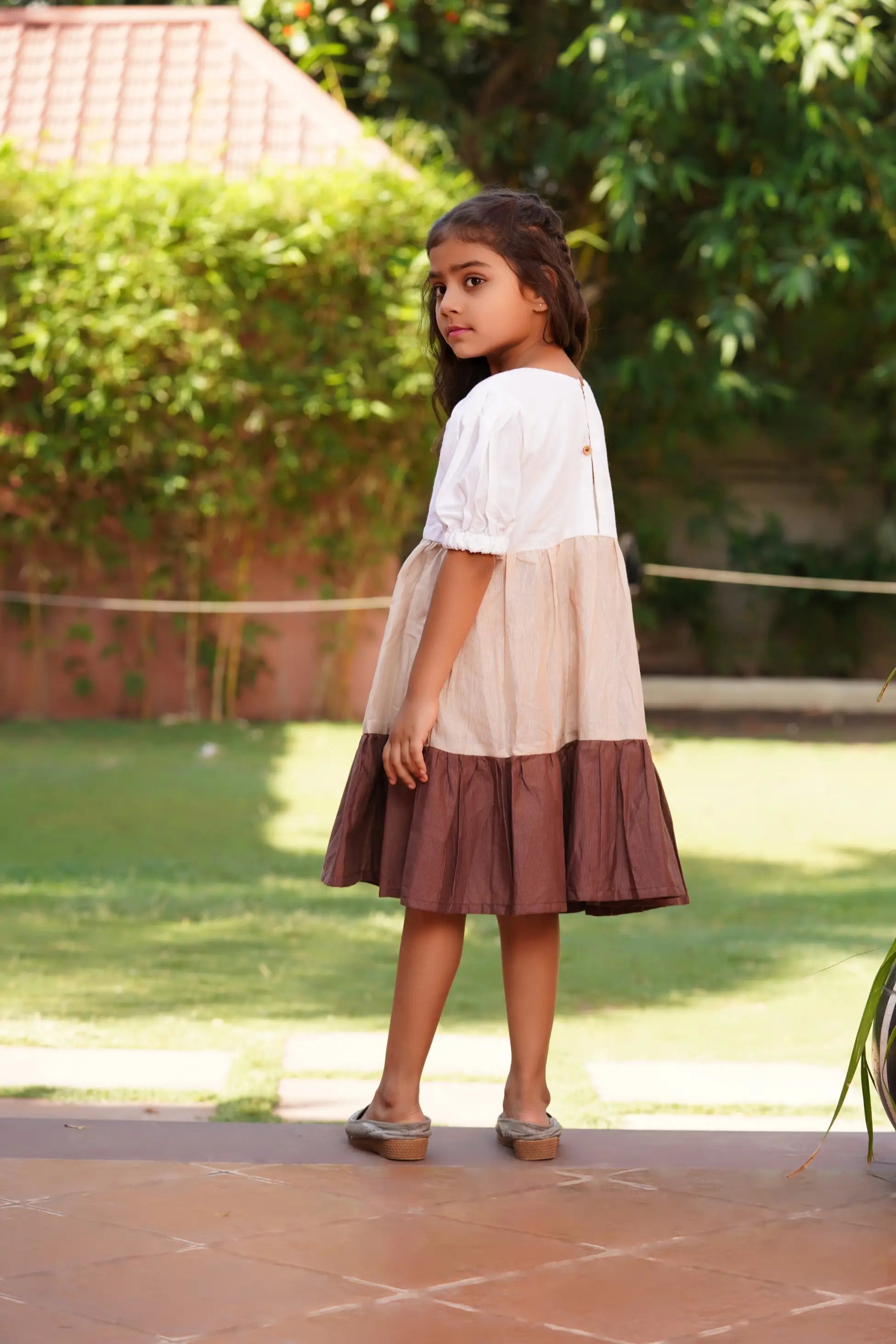 Trio-Colored Linen Top - Brown