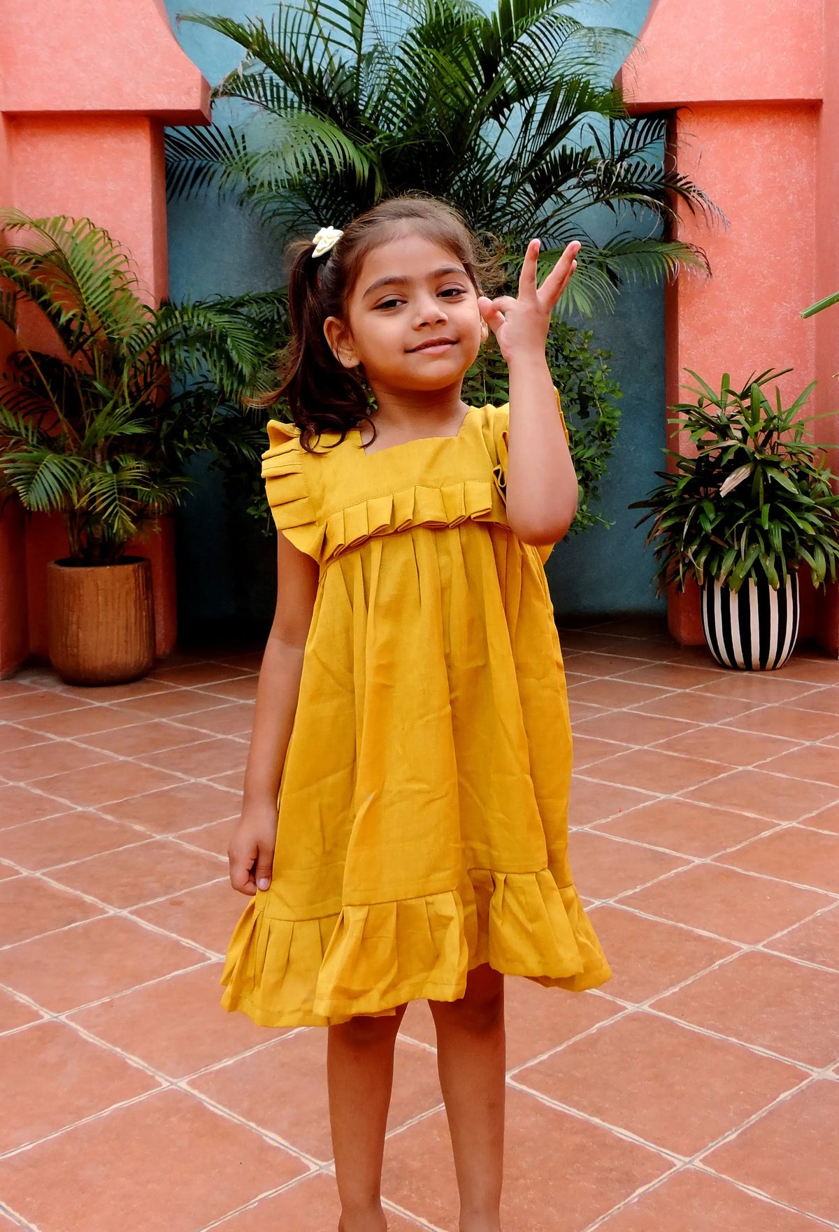 Pleated Frock - Mustard Yellow