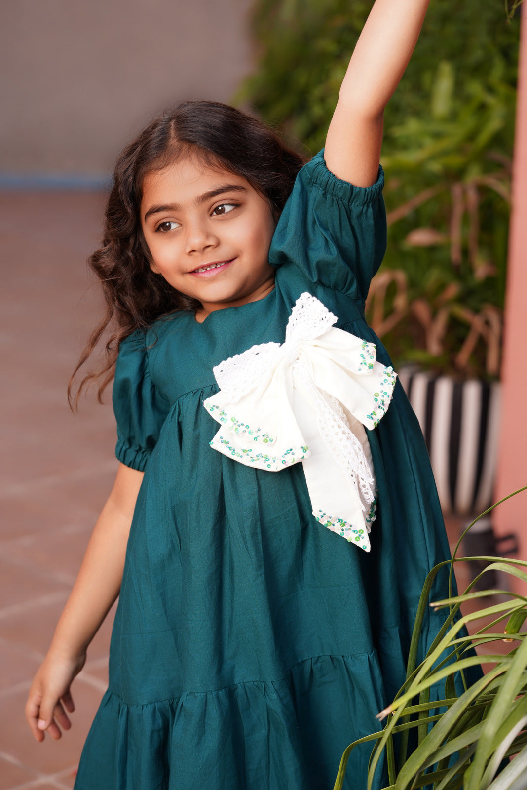 Big Bow Frock - Peacock Blue