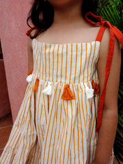 Shoulder Tie Flared Frock - Orange