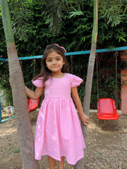 Pink And White Checkered Cotton Frock