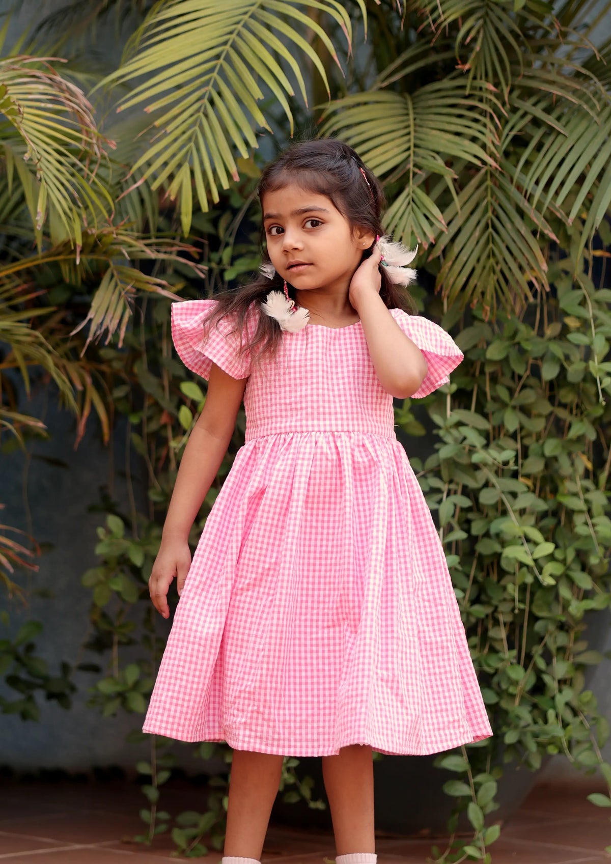 Pink And White Checkered Cotton Frock