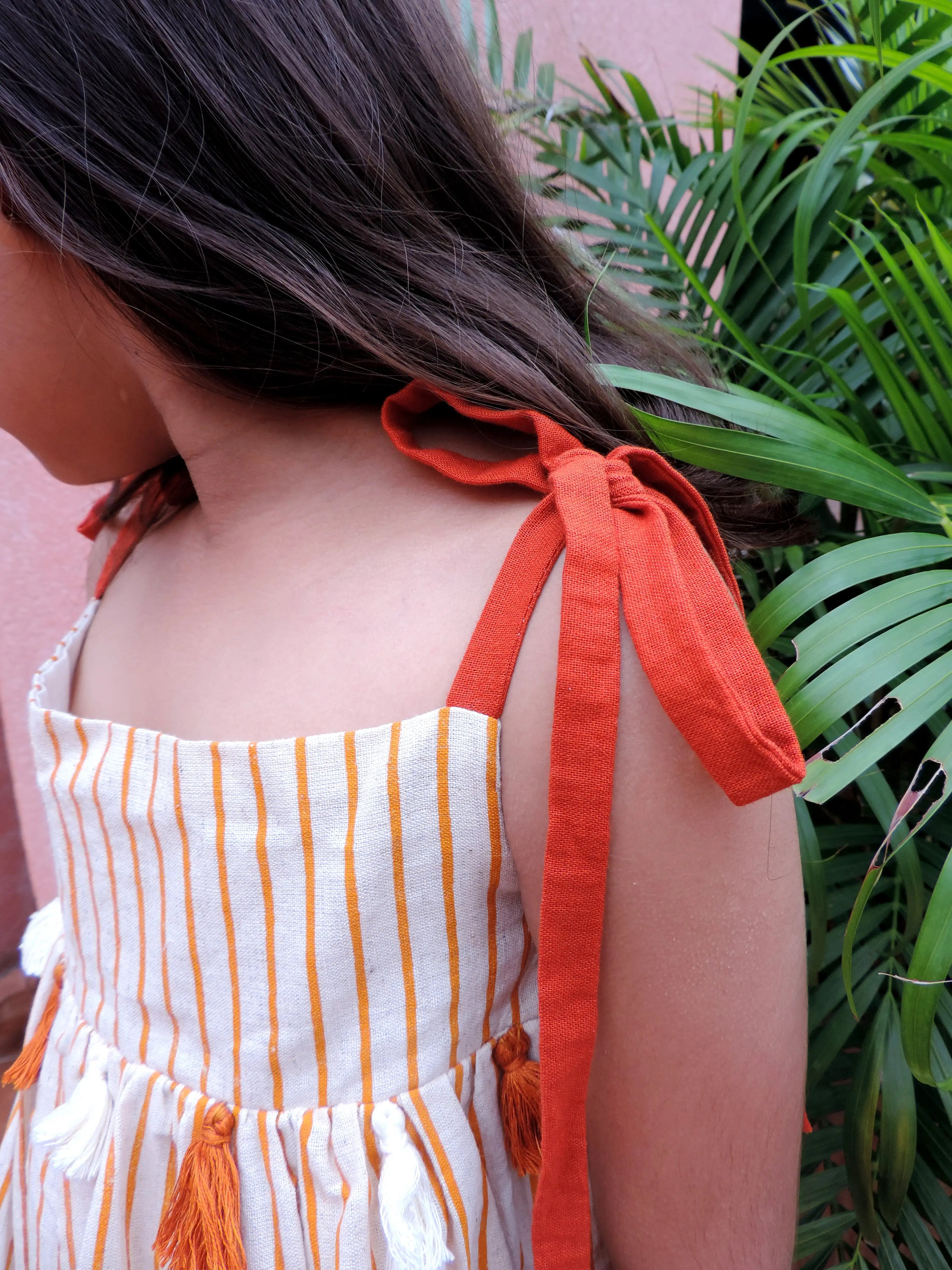 Shoulder Tie Flared Frock - Orange