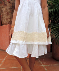 Two Layered Linen Frock - White