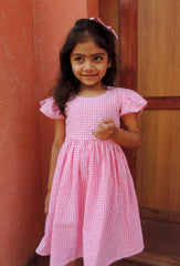 Pink And White Checkered Cotton Frock